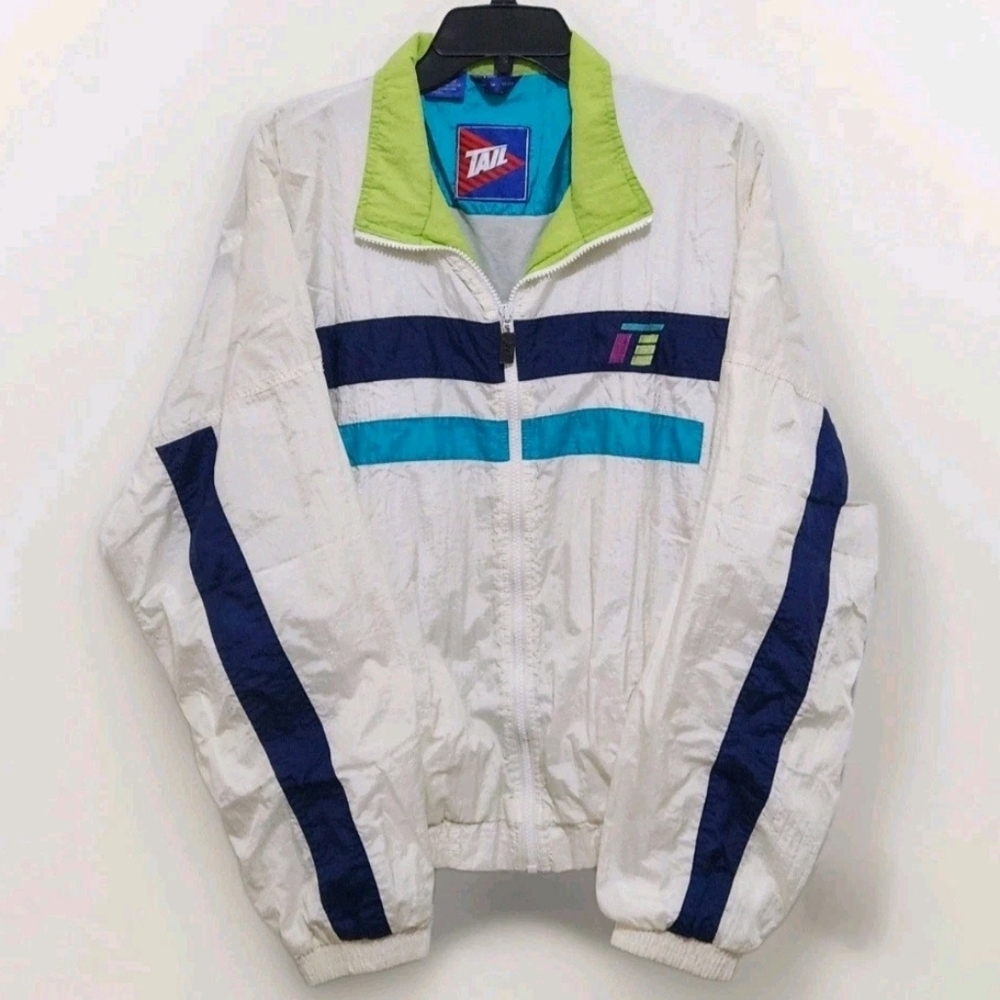 Vtg 90s Tail Men's L Windbreaker Jacket  Full Zip Front Slash Pockets